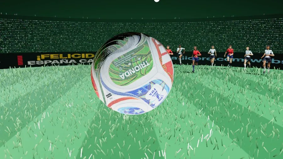 Estadio en 3D con el balón del Mundial en primer plano